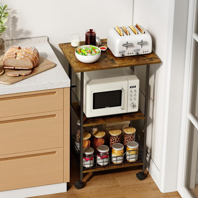 3tier Wood Metal Kitchen Storage Cart Mobile Snack Cart With Wheels Vegetable Fruit Rack by Red Barrel Studio