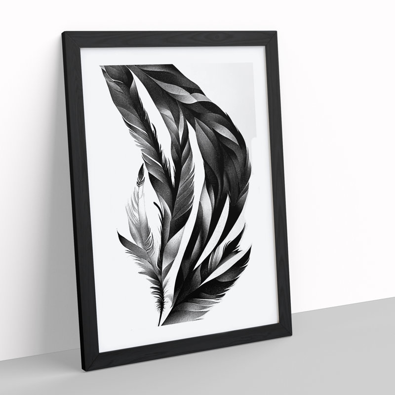 Monochrome Feathers No.2 - Wall Art, Black Framed, 64cm H x 46cm W x 2cm D