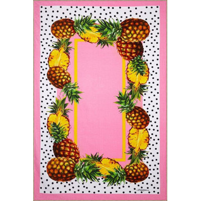 Pink Color Themed Pineapple Fruit Patterned Creative Machine Washable Rug