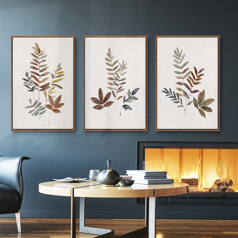 Feuilles d'automne I - Ensemble de 3 cadres photo sur toile, Noyer, H 27 po x l 54 po