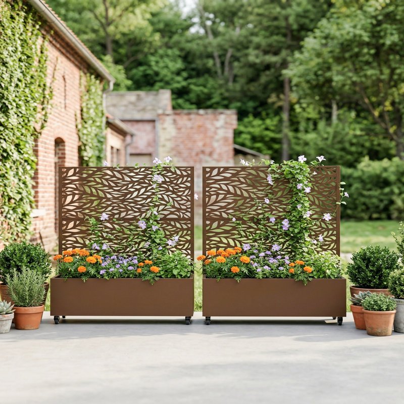 Jardinière en métal galvanisé avec treillis