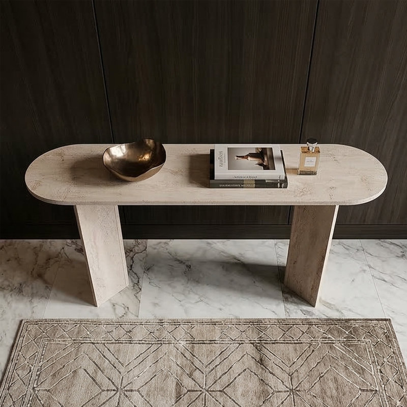 Console de vestibule Everly Curvilinear, Travertin