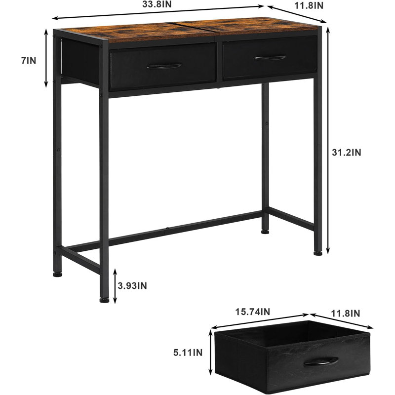 Console étroite, petite table d'entrée avec 2 tiroirs en tissu, canapé Skinny avec rangement
