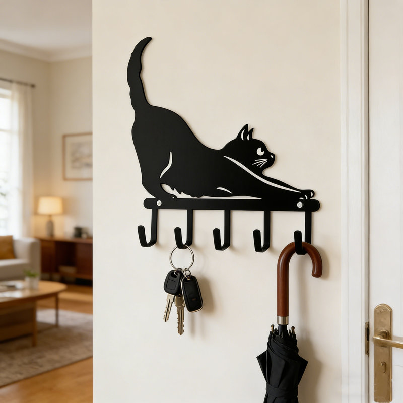Porte-manteau mural en métal noir avec porte-clés