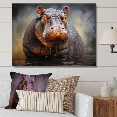 Gris majestueux, élégance hippopotame I - art mural hippopotame