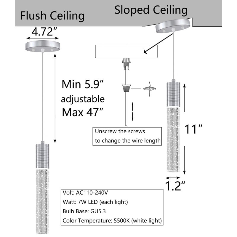 Luminaire suspendu en cristal à 2 lumières (ensemble de 2), Argent argent