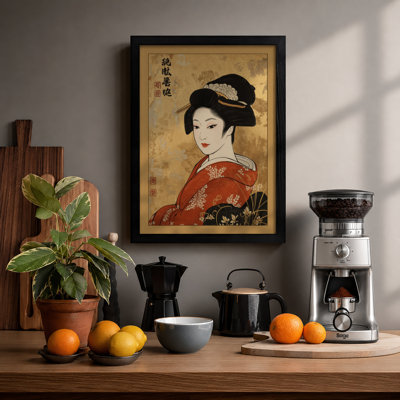 Woman In Red Kimono Japandi - Print