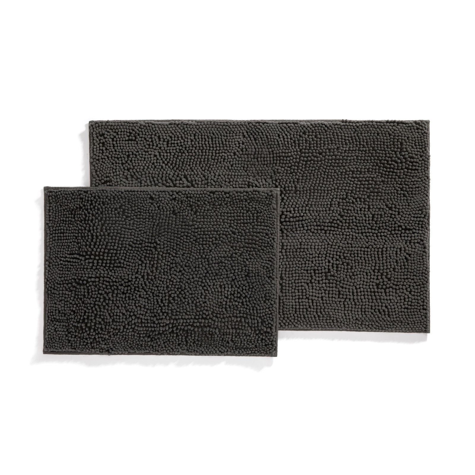 Soft Absorbent Chenille Bath Mat Rug with Anti-Skid Rubber Backing, Gray, Set of 2 - 24" L x 17" W| 34"L x 21" W