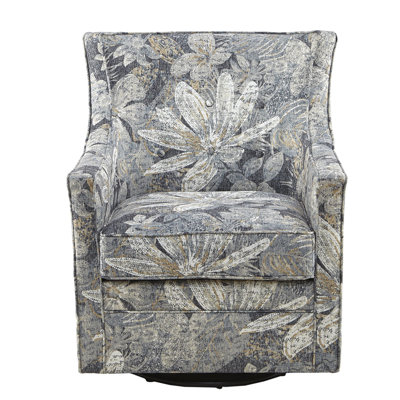 360 Swivel Chair - No Assembly, Blue Multi Color Upholstery, Curve Back For Delightful Posture, Removable Seat Cushion, Solid Wood & Metal Degree Movement, Frame