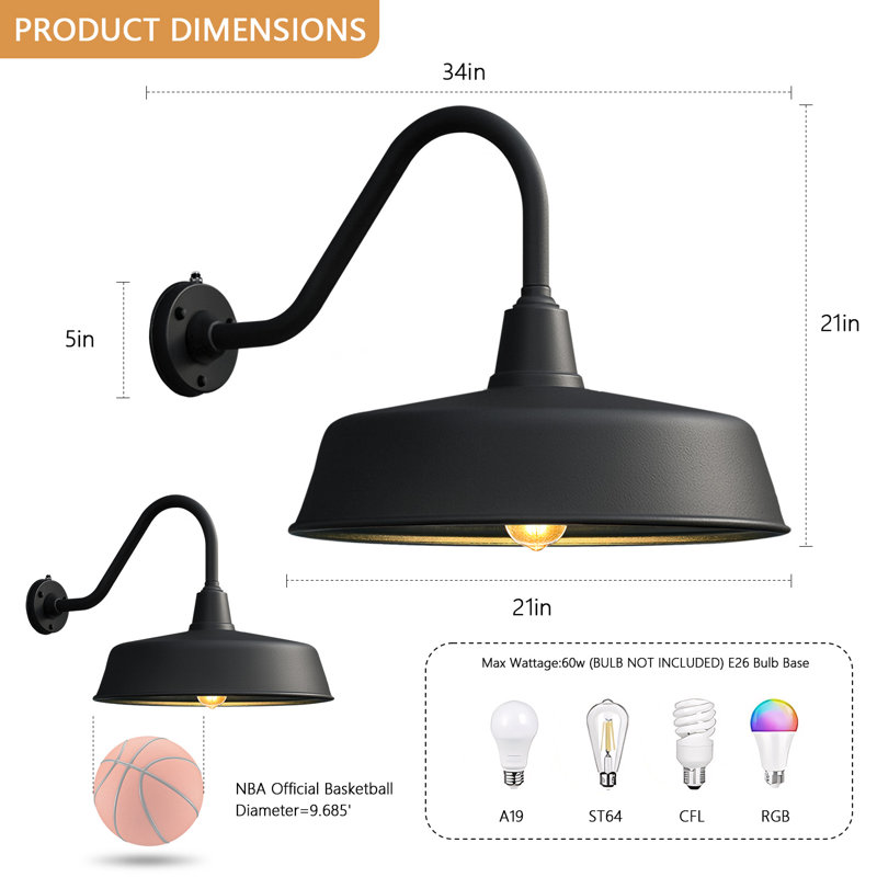 Luminaire de grange murale d'extérieur Bechard Dusk To Dawn, 12.3" H x 21" W x 18" D, Deux lumières