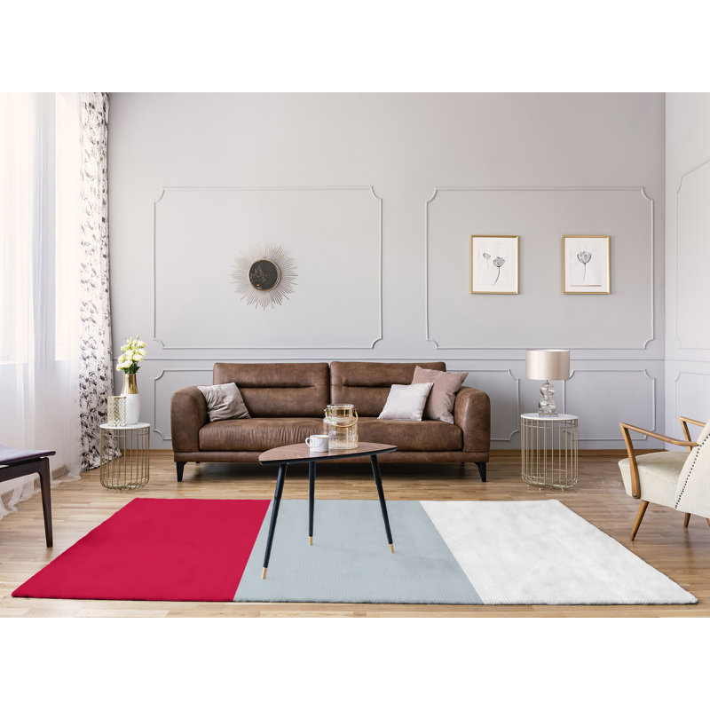 Tapis rouge rayé/argenté, Rectangle 8 pi x 10 pi