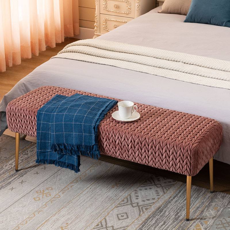 Banc rembourré en velours Aghvarth, Rose