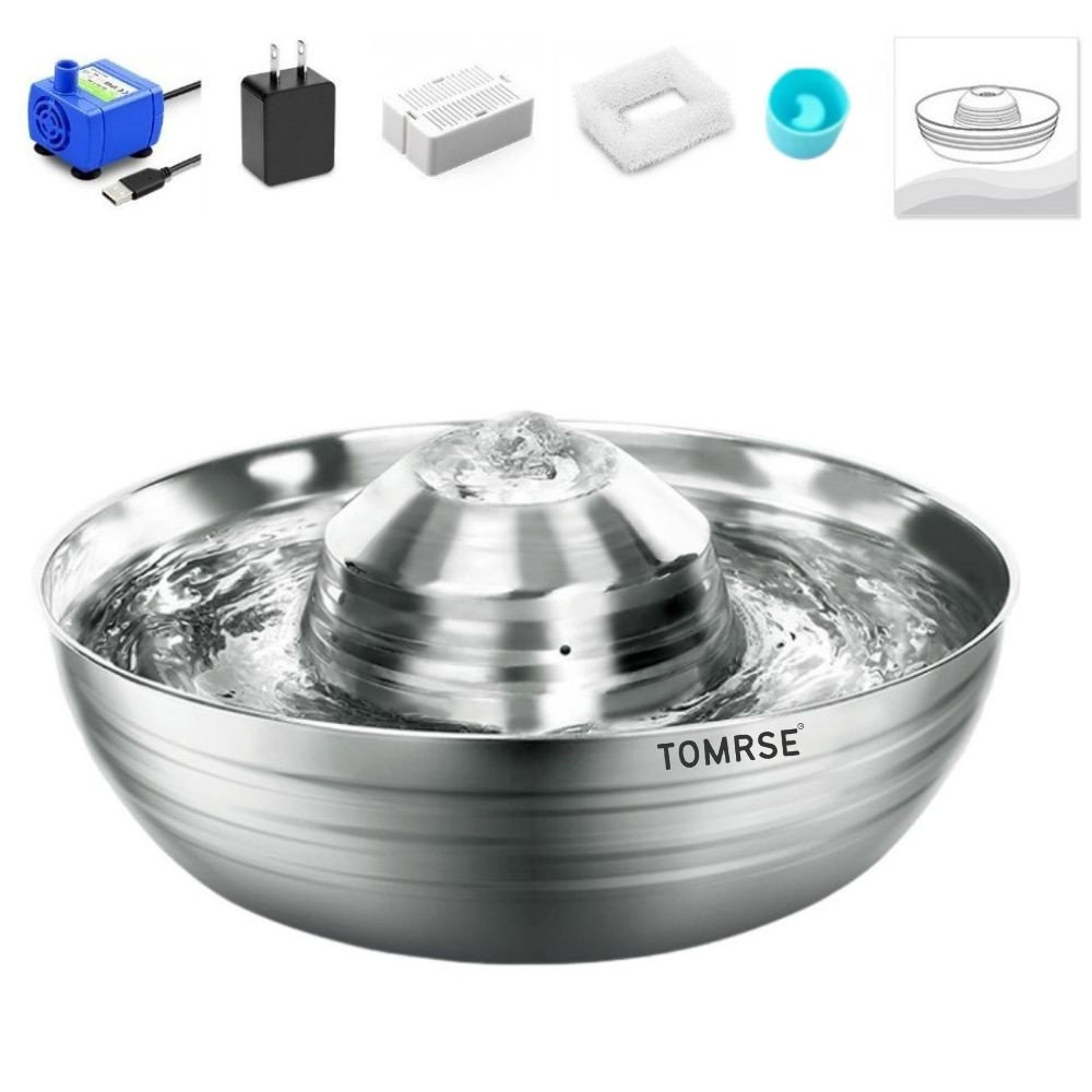 Stainless Steel Pet Water Fountain Dispenser Set With Mat & Bowl for C –  savvypetz
