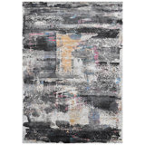 Hand Knotted Abstract Area Rug in Charcoal/Gold/Orange/Ivory