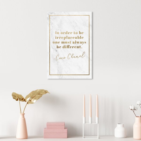 Oliver Gal 'Be Different Gold' Typography and Quotes Wall Art Framed Canvas Print Fashion Quotes and Sayings - Gold, White - 10 x 15