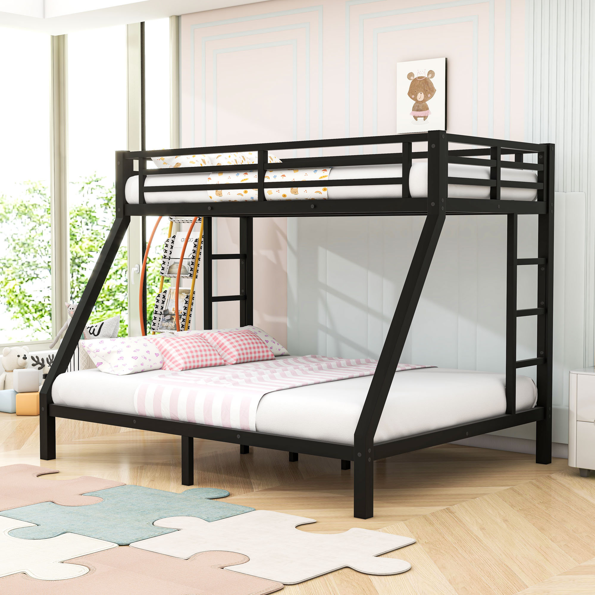 Harriet Bee Metal Twin XL Over Queen Bunk Bed With Ladder And Slats ...