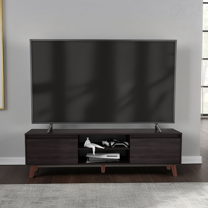 Meuble télé Polaris avec tablettes ouvertes, deux tablettes de rangement pour console multimédia et de divertissement, parfait pour le salon ou la chambre à coucher, meuble télé