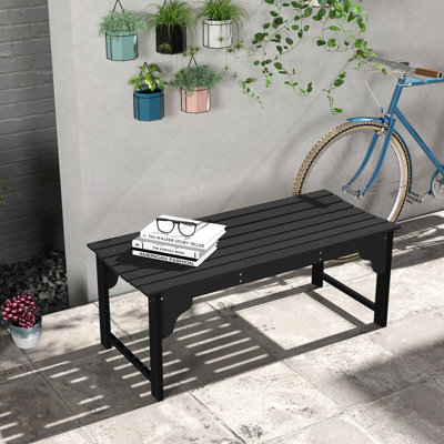 Outsunny Wooden Garden Bench, Outdoor Park Bench With Slatted Seat, Backless Front Porch Bench With Curved Seat For Conservatory, Garden, Poolside, Deck, Black
