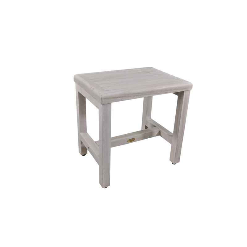 18" White Teak Wood Shower Safety Bench