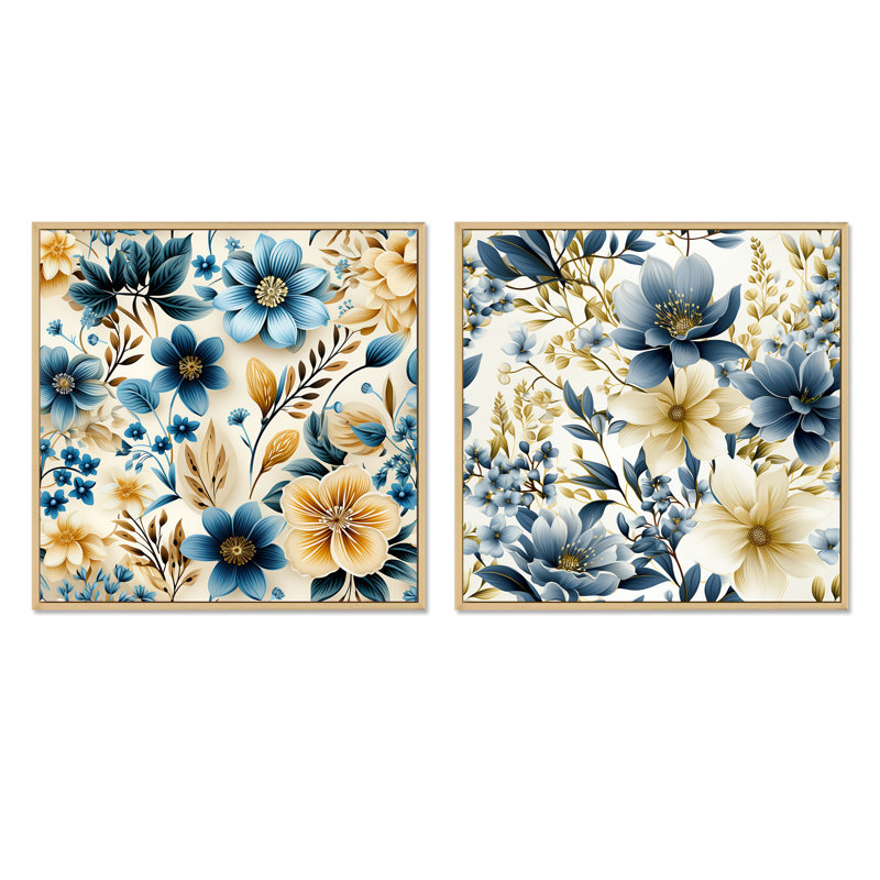 Crosstown - Ensemble de 2 collages carrés floral et botanique, Cadre flottant brun, H 36 po x l 73 po
