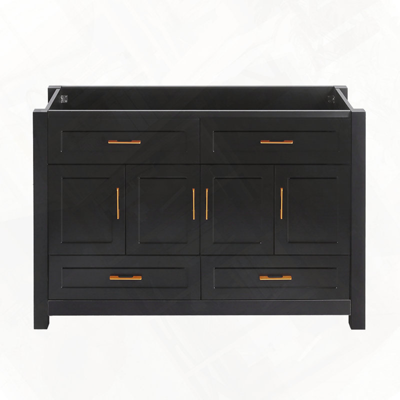 Armoire de rangement pour meuble-lavabo de salle de bain avec portes à fermeture douce et tiroirs sans lavabo, Noir