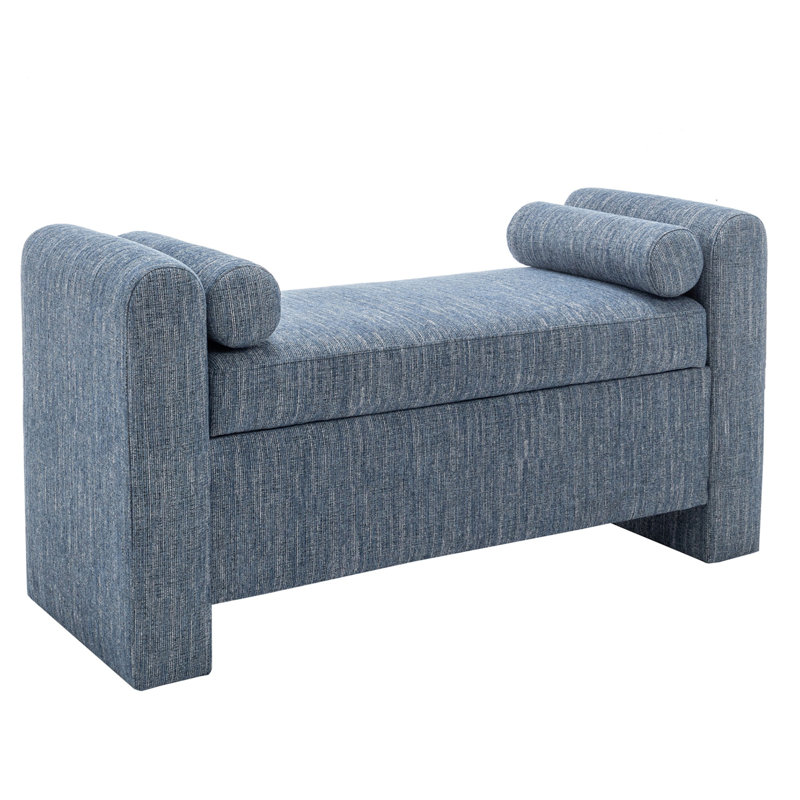 Banc de rangement rembourré en polyester Lataja, Bleu marbré, H 24 po x l 46 po x P 19,7 po