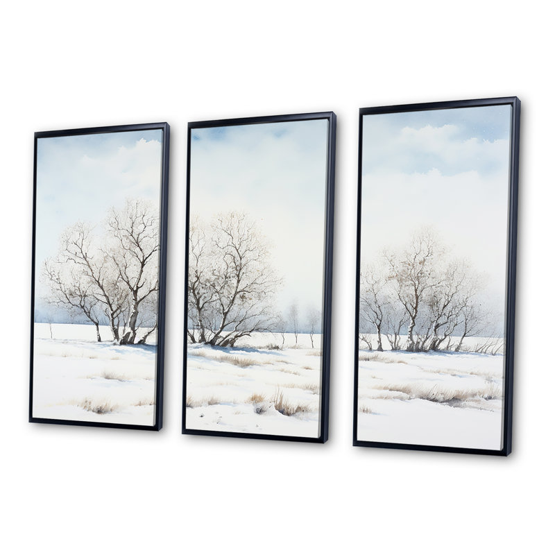 «Snow Winter Minimalisme Landscape II», ensemble d'art sur toile, Cadre flottant noir, H 40 po x l 60 po x P 1 po