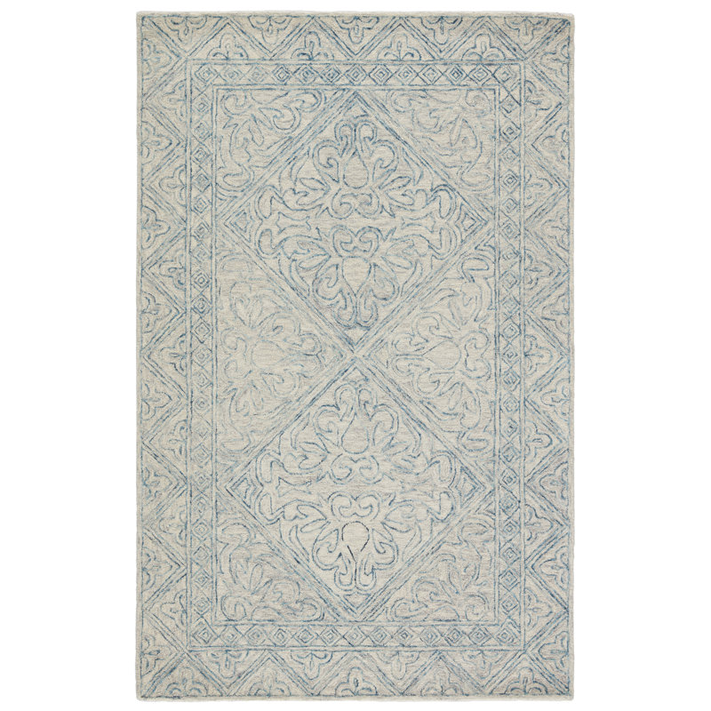 Tapis bleu / beige en laine touffeté à la main Brandon, Rectangle 6 pi x 9 pi