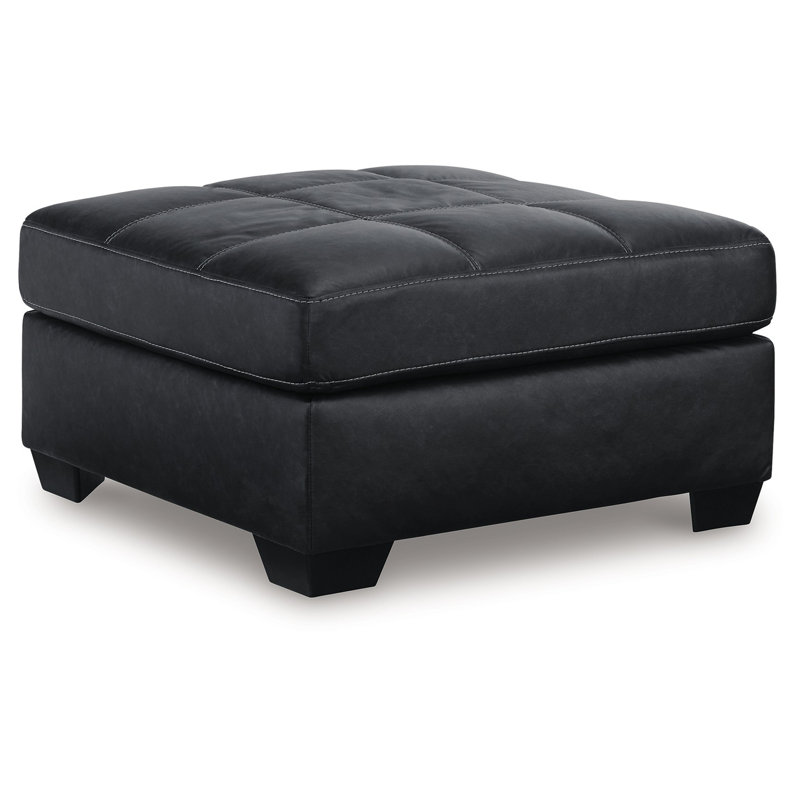 Barl Oversized Ottoman, Plush  Faux Leather Cushion, 36 Inch, Black