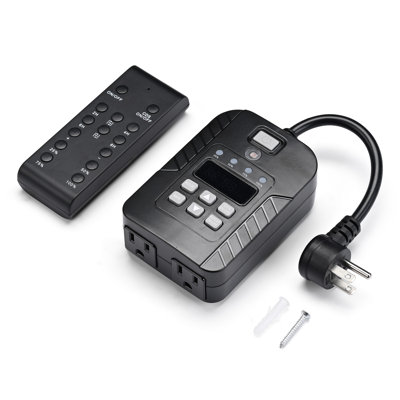 Variateur d'extérieur Yescom pour guirlandes lumineuses 600 W avec télécommande sans fil et minuterie crépusculaire 24 h, étanche IP44, certifié FCC et ETL