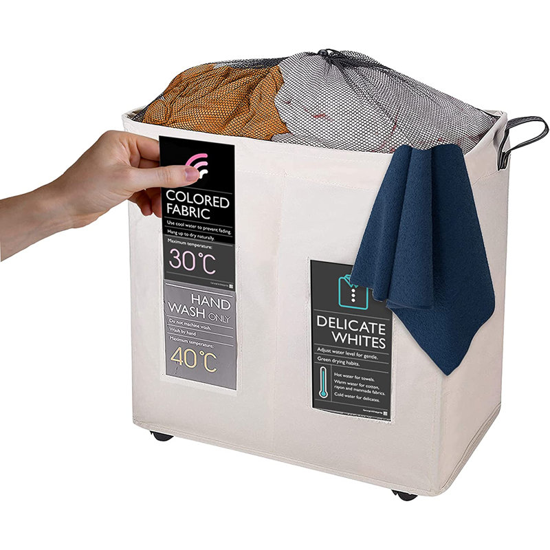 Fabric Rolling Laundry Basket with Handles, Ivory