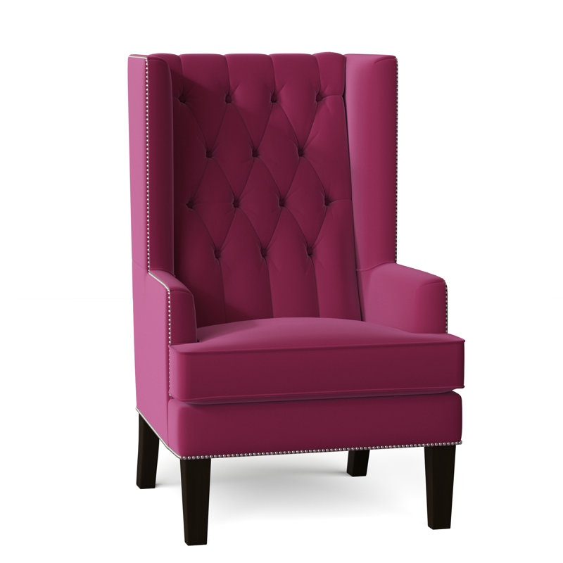 Fauteuil à oreilles capitonné de 30 po de largeur Searle, Rose Klein, Acajou