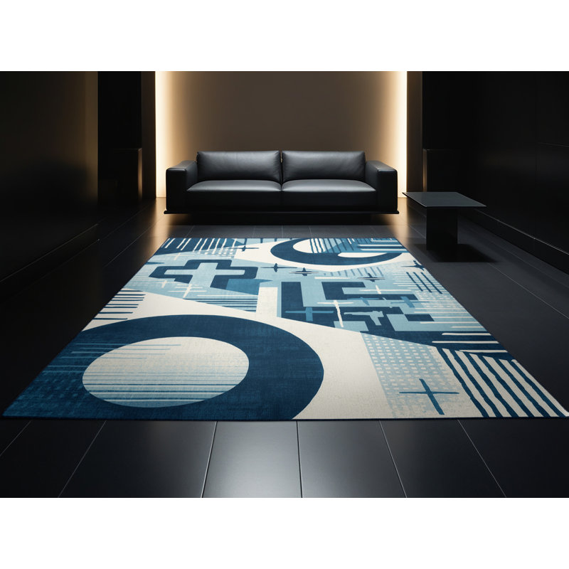 Tapis bleu moelleux moelleux d'inspiration mondiale Midwood, Rond 6 pi