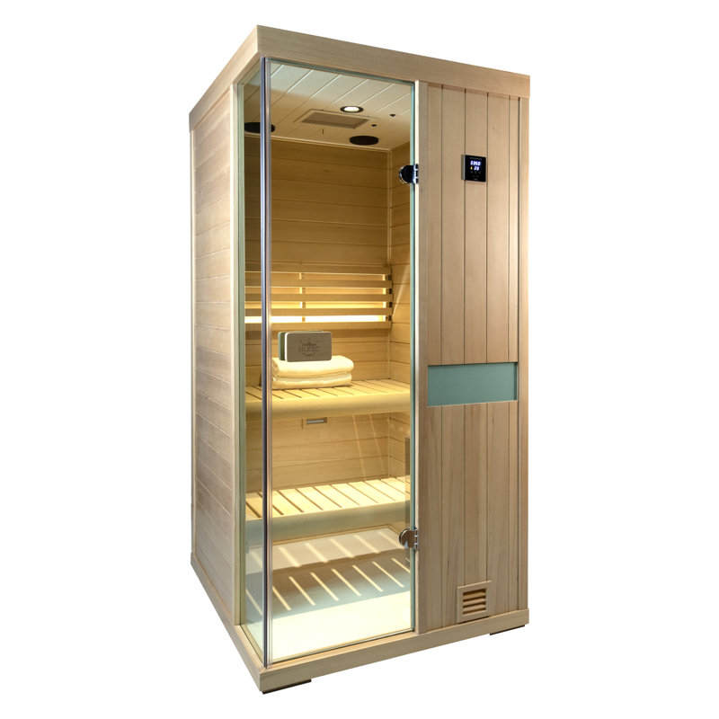 Samsora 1-Person Indoor Steam Saunas with Red Light Therapy, 2500W/240V, 95℉-230℉ Temp Range, Hemlock Wood, Built-In Bluetooth Speaker, Includes Sauna Heater and Sauna Stone, Negative Ion Technology