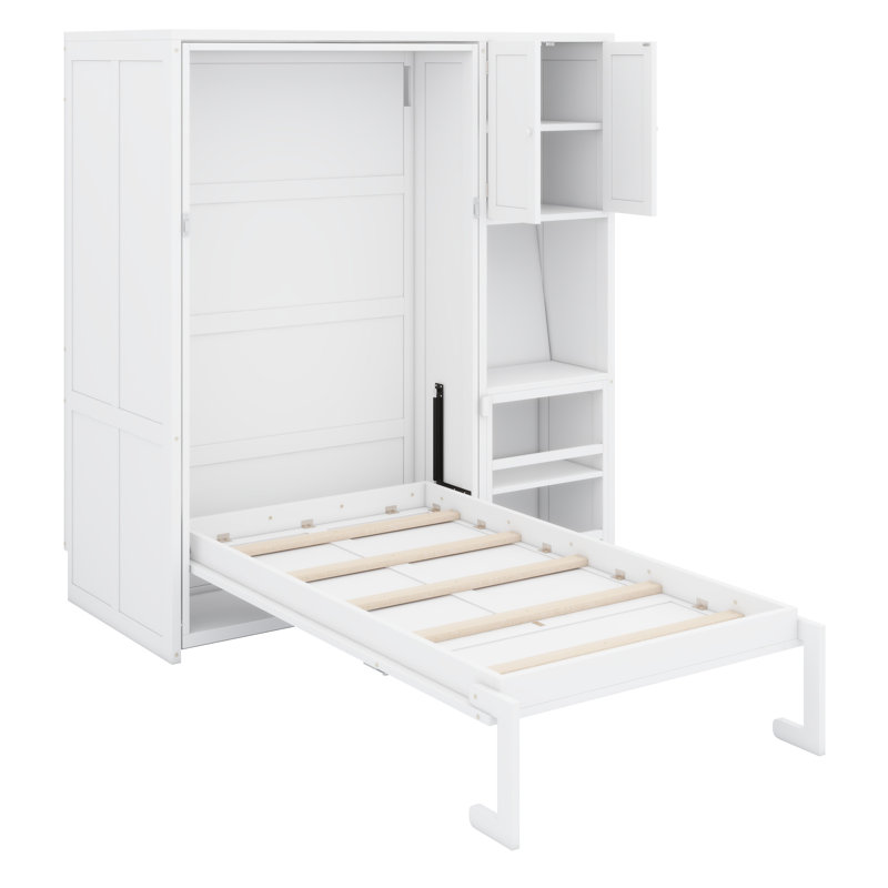 Lit escamotable pivotant à 360 ° avec bibliothèque intégrée, bureau pliable et solution de rangement murale compacte et compacte