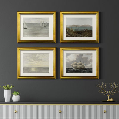 Ensemble de 4 reproductions encadrées Vintage Nautical