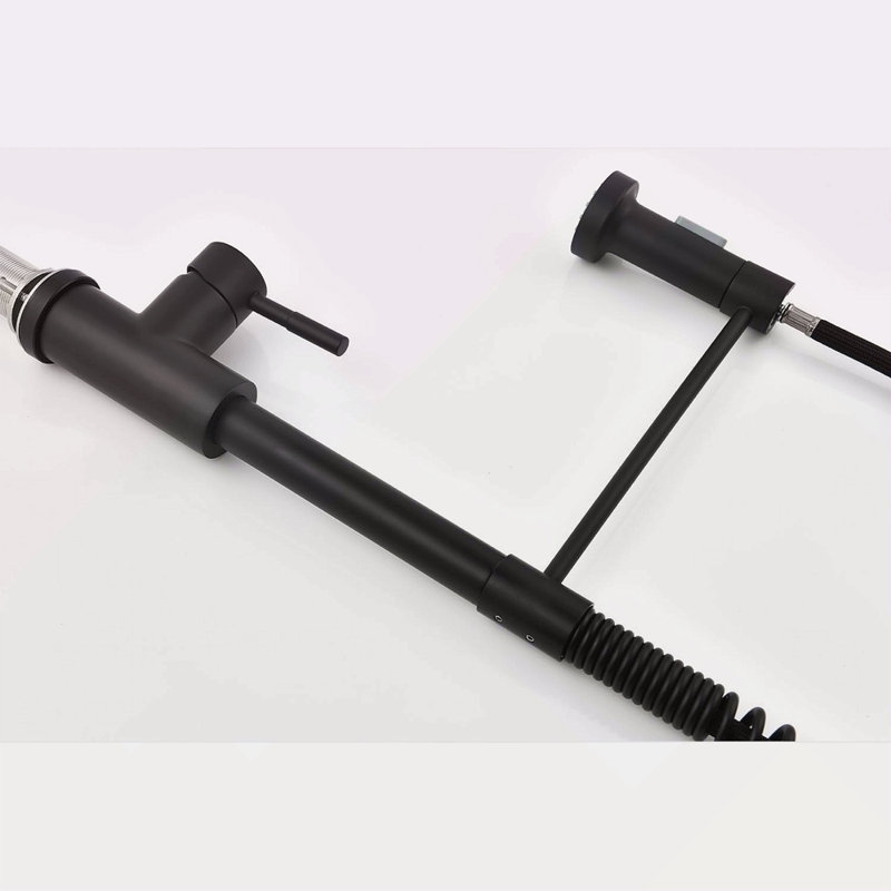 Pull Down Single Handle Spring Kitchen Faucet, Matte Black