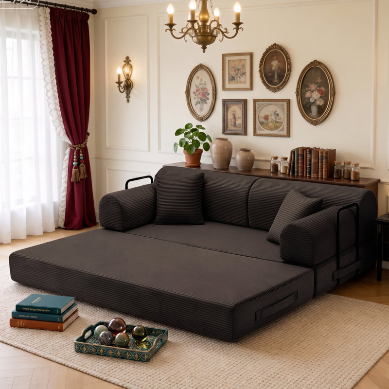 Divan-lit convertible Bouclé sans assemblage requis, canapé modulaire 4 en 1, Brun