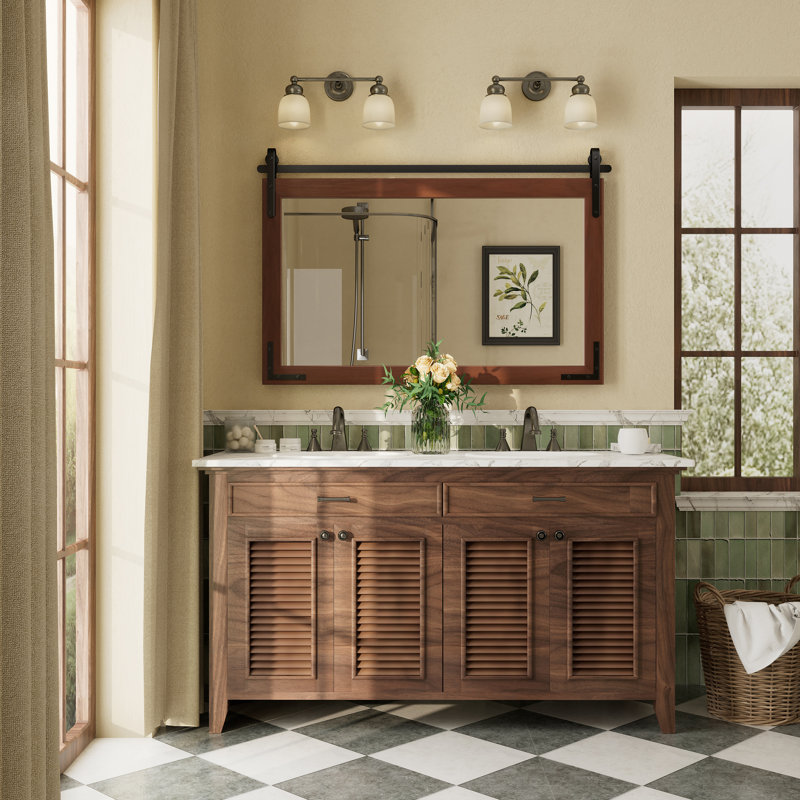 Miroir mural Amara Rustic Farmhouse, 45 po x 30 po; Horizontale, Brun