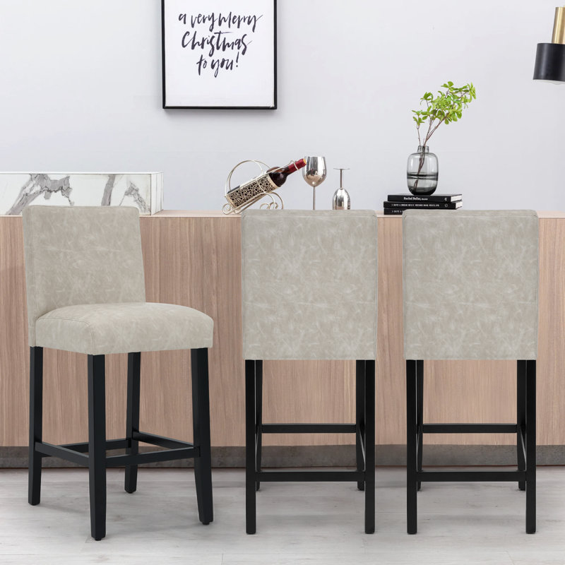 Upholstered 26'' Counter Stool With Solid Wood Frame, 2, Beige