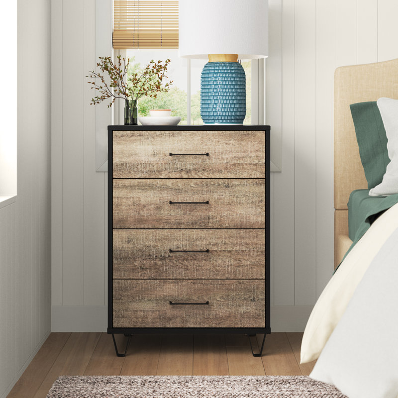 Arlen 4-Drawer Dresser, Matte Black/Weathered Oak