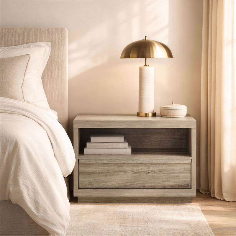 Navis 32" Contemporary 1-Drawer Nightstand in Natural Oak, Natural Oak