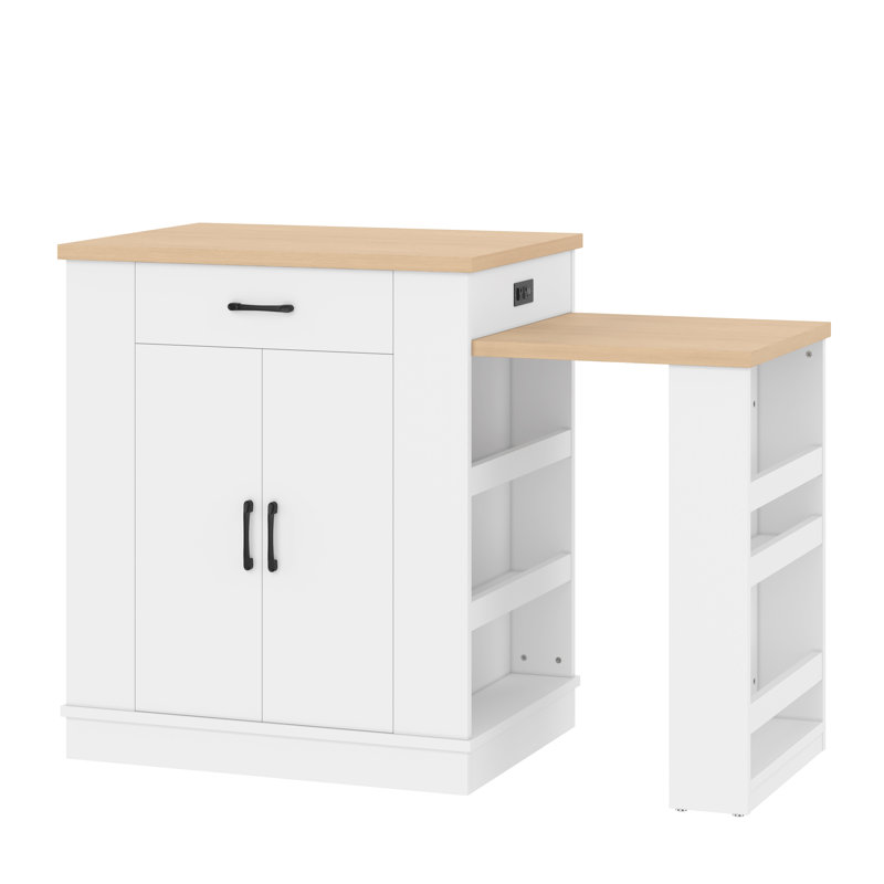 Îlot de cuisine multifonctionnel, blanc en MDF, salle à manger moderne et espace de préparation