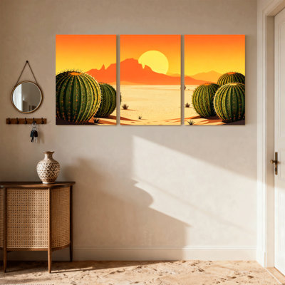 «Cactus Desert Sunset», ensemble de 3 reproductions d'art sur toile