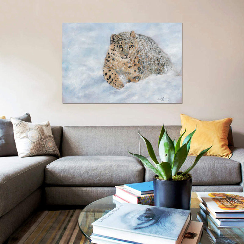 « snow leopard snow final », reproduction d’impression sur toile, H 40 po x l 60 po x P 1,5 po, Toile tendue, Pas de tapis