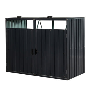 Outdoor Bin Shed With Black Plastic Handles - 2 Trash Cans, 61.95 In Deep, Lifting Lids Can Holder, 47.7 Height, Rust-