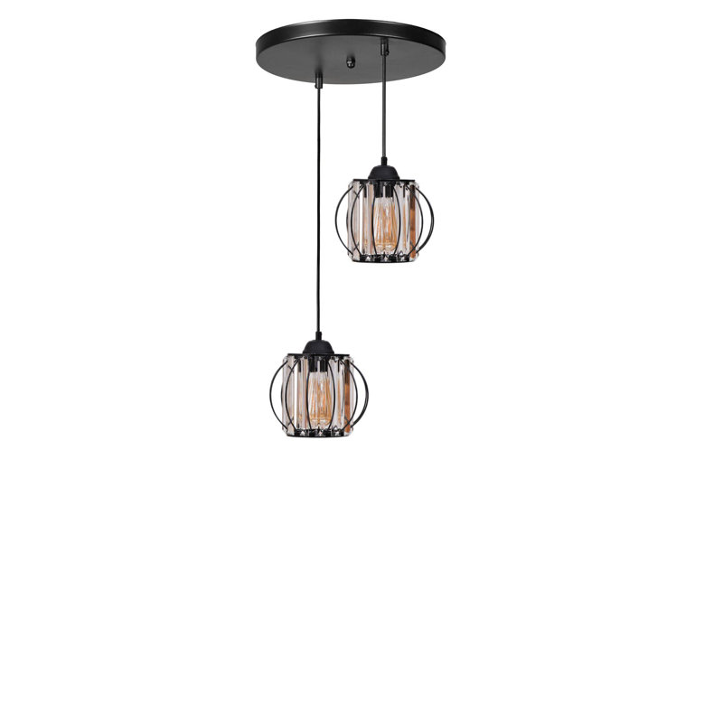 Élégant lustre en métal noir, hauteur réglable, 7,5 po x 15,7 po | 2 x douilles E27 (40 W maximum) | Élégant couvercle en verre et plaque de base de 9,8 po x 1,2 po | pour la décoration de la salle à manger, du salon ou du vestibule