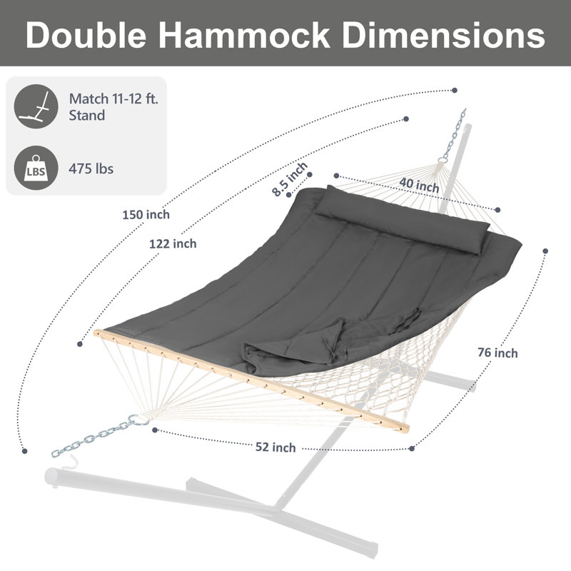 Hamac double à barre d'écartement Volkrad, Gris foncé uni