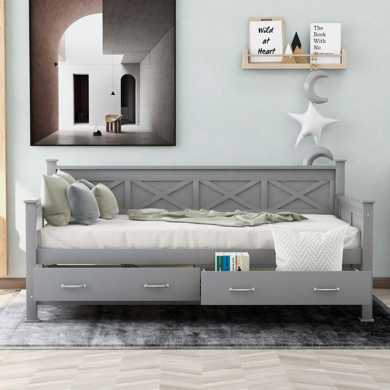 Twin  size wooden modern and rustic casual style daybed, Gray