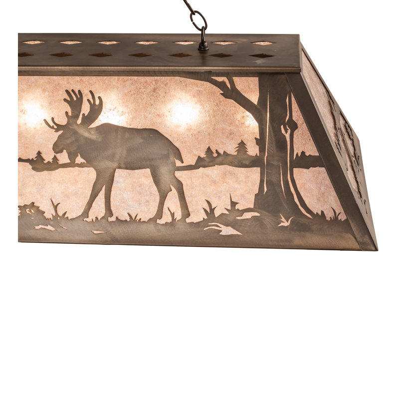 Majestic Moose and Lake 22" Glass Pendant with Antique Copper Accents
